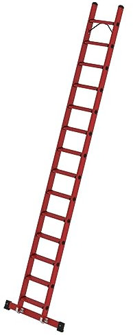 PROREGAL Stufen-Anlegeleiter GFK mit Traverse | 14 Stufen | Leiter, Teleskopleiter, Trittleiter, Bockleiter, Sprossen-Doppelleiter