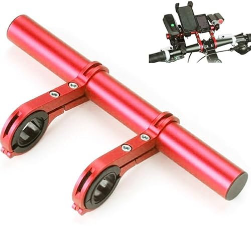 Manubrio Extender Bici, 20cm Supporto per Manubrio Bicicletta, Estensione da Manubrio con Doppie Morsett, Lega di Alluminio Estensore Supporto Per GPS, Tachimetro, Torcia, Telefono Supporto (Rosso)