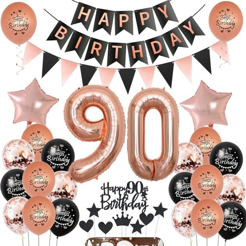 Luftballons 90 Geburtstag deko Frauen Schwarz rosegold ,ballon 90.Geburtstag deko für Frauen,deko 90 Tortendeko 90.geburtstag ,Geburtstagsdeko 90 jahre Frau Dekoration
