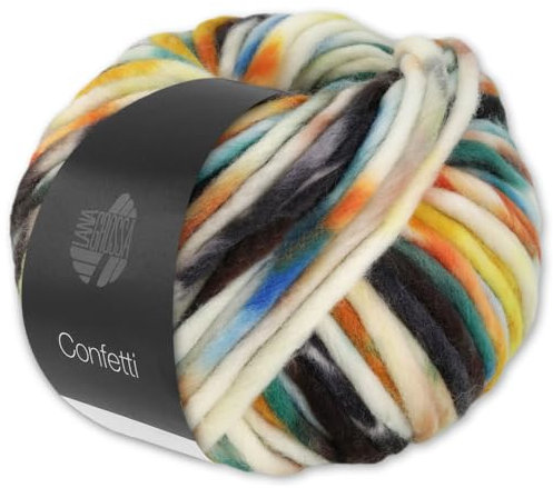 Frida's Wollhaus Lana Grossa 100 g Confetti Wolle Garn Stricken Merino Dochtgarn dick 10 Farben (7 | Rohweiß/Rost/Petrol/Anthrazit/Orange)