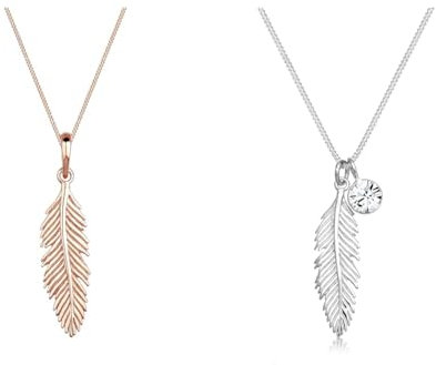 Elli Halskette Damen Feder Anhänger Boho Festival in 925 Sterling Silber & Halskette Damen Feder Anhänger Boho mit Kristall in 925 Sterling Silber