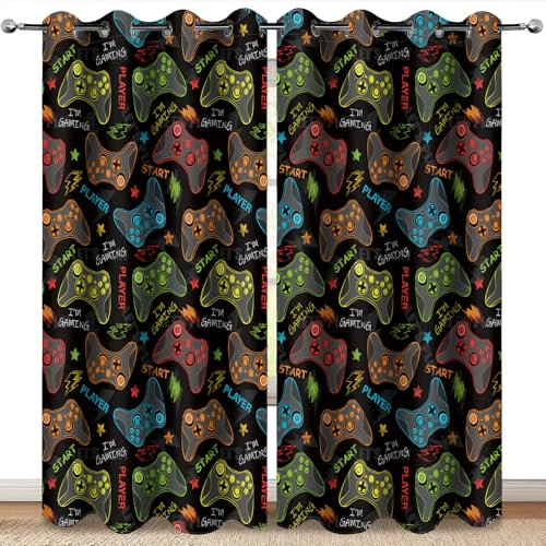 MissHope Gamer Gaming Gamepad Blackout Curtains Kids Boys Girls Teens Colorful Video Game Controller Decor Teenage Child Bedroom Room Darkening Grommet Window Drapes 2 Panels, 42x63