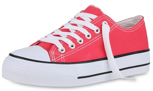 VAN HILL Damen Sneaker Low Plateau Basic Bequem Schuhe 215586 Fuchsia Basic 37