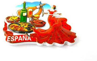 Kühlschrankmagnet, 9 cm, spanische Flamingo-Tänzerin, spanische Flagge, gepunktetes Kleid, Serrano und Paella, Fächer Sevillana