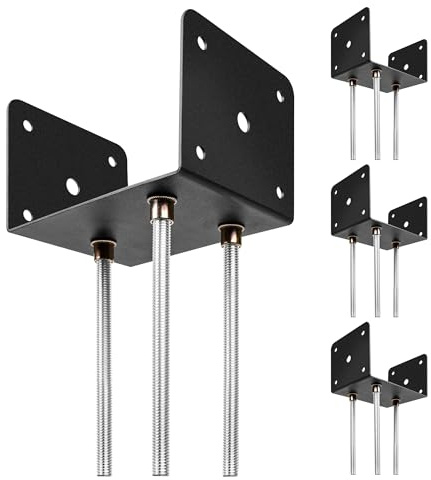 Wpbhk 4pcs Concrete Post Anchor, U Shape Fence Post Holder 6x6 Post Anchor Pergola Bracket Deck Post Base Holder Ground Spike for Concrete, Black