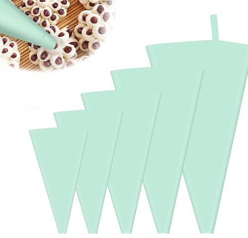 LWLWA Poche a Douille Silicone 5 Pièces, Vert Clair Poche à Douille 5 Tailles, Écologique Pratique, Réutilisable Poche a Douille Patisserie, avec Crochet, pour Décorez Gâteaux, Desserts