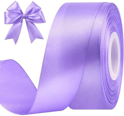 CLUEWR Rotolo di nastro di raso da 3,8 cm e 45 m, colore viola chiaro, tinta unita, per matrimoni, confezioni regalo, artigianato fatto a mano, mazzi di fiori