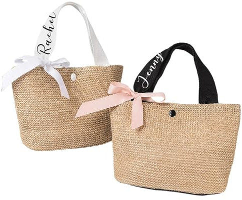 Bolsas De Paja De Playa Personalizadas, Bolsas De Arpillera Con Nombre Personalizado Dama De Honor, Bolsa De Regalo Dama De Honor, Bolsa De Hombro De Paja De Verano Para Bodas, Viajes, Vacaciones