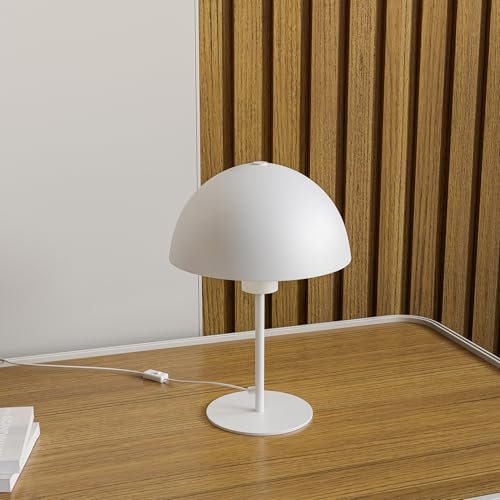 Liadomo Tischleuchte Helena – moderne Pilzform – Nachttischlampe – Weiß – Höhe: 38 cm – mit Kabel – E27-Fassung – exkl. Leuchtmittel