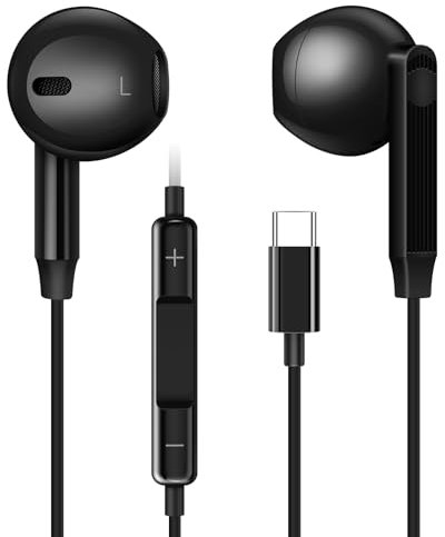 Vunake Ecouteurs pour iPhone 15 Écouteurs USB C pour Samsung S24 A54 A15,Écouteurs Intra Auriculaires Ecouteur USB Type C Oreillettes Filaires Anti-Bruit Casque avec Micro,Noir