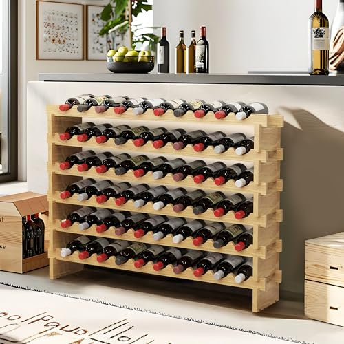 AuraCraft Range Bouteille,Porte Bouteille vin,Casier à Bouteilles,casier vin Bois,Montage au Sol,Vin 6 Étagères en Bois,pour 60 Bouteilles de vin