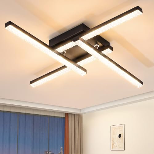 ZMH LED Deckenlampe Flur Deckenleuchte - Küchenlampe Modern Design Schwarz Warmweiß 3000K Flurlampe Kristallmaterial 45.5CM Küche Innen 24W Deckenbeleuchtung für Schlafzimmer Wohnzimmer Hotel