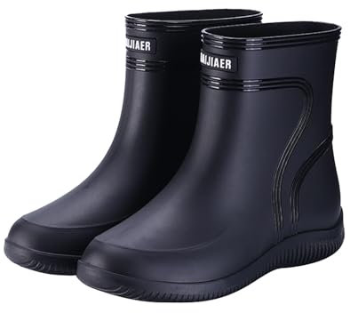 SRTUMEY Stivali di gomma corti da uomo, con tacco basso, stivali rotondi da pioggia da donna con fibbia, BK1, 40 2/3 EU