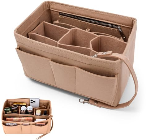 Handtaschen Organizer, Bag in Bag Organizer mit Entnehmbare Fächer,Filz Taschenorganizer (Khaki，S)