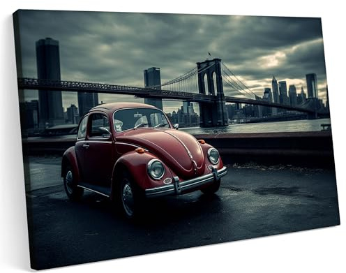 Printonia Leinwandbild m Bild auf Leinwand 70x50 VW Käfer Classic Oldtimer Neon Abstrakt Bunt