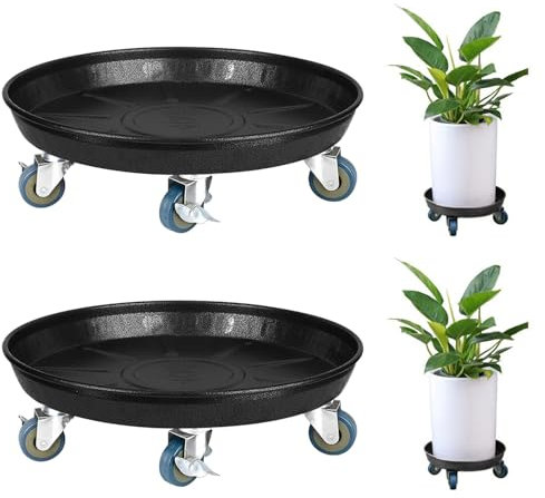 Fiita Heavy Duty Plant Caddy 16Inch 2 Pack Heavy Duty Plant Dolly with Wheels Metal Rolling Plant Stand with Casters Planter Caddy Roller Base Carry Potted Tree Flower Pot for Indoor Outdoor Black