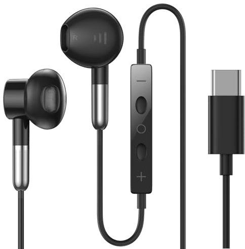 Kopfhörer mit Kabel USB C In Ear Kopfhörer Kopfhörer mit Mikrofon USBC Ohrhörer Typ C Kompatibel mit iPhone 15/15 Plus/15 Pro/15 Pro Max/16/16 Pro/iPad Pro/Air/Galaxy S24 S23 S22 S21 Schwarz