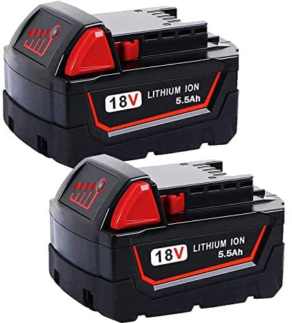 2X 18V 5,5Ah Ersatzakku für Milwaukee 18V M18 Akku Kompatibel mit Milwaukee M18 M18B 48-11-1840 48-11-1828 48-11-1820 48-11-1815 48-11-1850
