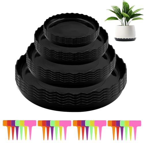 alwaiiz 20 Stück Untersetzer Blumentopf Rund, Kunststoff Pflanzen Untersetzer und Pflanzenetiketten, Topfuntersetzer Pflanzen für Innen- und Außenpflanzen(4 Größen)