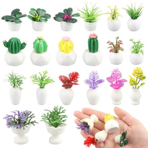 SWoob 20 Pieces Dolls Accessories Set Miniature Plants and Flowers Dollhouse Kit Mini Potted Plants Dolls House Decoration Accessories for Micro Landscape Garden Window Decorations
