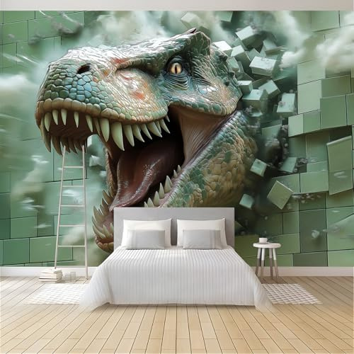 Größe Wandbilder, 3D-Dinosaurier, Abnehmbare Peel and Stick selbstklebende Wandbilder Große Fototapete 300x210cm Dinosaurier Kaputter Wand Tapete Wandbilder Wohnzimmer Kinderzimmer Dekoration