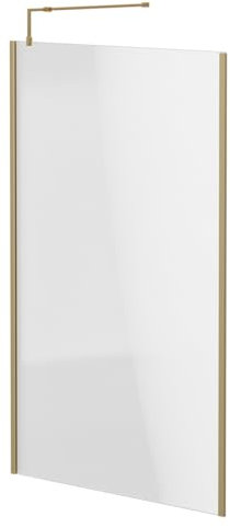 Wholesale Domestic Colore 8mm Clear Glass Brushed Brass 1850mm x 1200mm Walk In Shower Screen including Wall Channel with End Profile and Support Bar