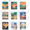 HICOHAND Lot de 9 toiles pré-imprimées sur le thème du coucher de soleil sur le thème du bord de mer pour peindre des cadeaux de fête pour bricolage, salle de classe, fournitures de fête, 20 x 25 cm