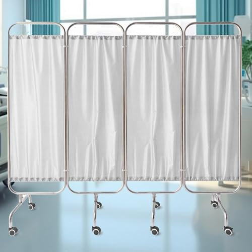 PYROSUN Medizinischer Sichtschutz - Faltbare Raumteilervorhänge auf Rollen, Sichtschutz aus Edelstahl, 6 Fuß hoher Faltbarer Raumteiler, temporärer Zaun für Klinik/Patienten/Untersuchungszimmer (bla