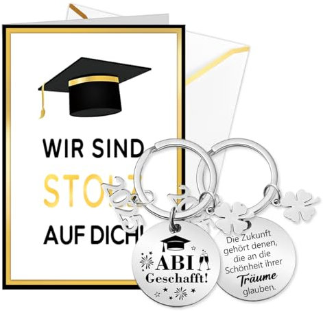 Happirra Abitur 2025 Geschenke – Doppelseitig gravierter ABI Schlüsselanhänger mit Glückwunschkarte – Geschenk zum Bestandenen Abitur, ABI 2025 Souvenir Geschenke für Mitschüler Freunde