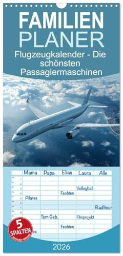 Familienplaner 2026 - Flugzeugkalender - Die schönsten Passagiermaschinen mit 5 Spalten (Wandkalender, 21 cm x 45 cm), CALVENDO: Atemberaubende ... begeistert sind (CALVENDO Mobilitaet)