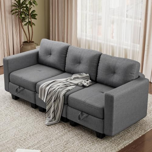 Luxstein 3-Sitzer Modulares Sofa mit Stauraum, Veränderbare Chaiselounge Couch Wohnlandschaft für Wohnzimmer Schlafzimmer,209x139x86cm, Grau