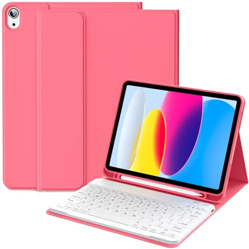 IAMKHO Keyboard Case for iPad A16 2025 / iPad 10th Generation 2022, Red | for iPad A16 11th Generation 11 inch, iPad 10th Gen 10.9 inch, Pencil Holder, Detachable Folio Stand Bluetooth Keyboard Cover
