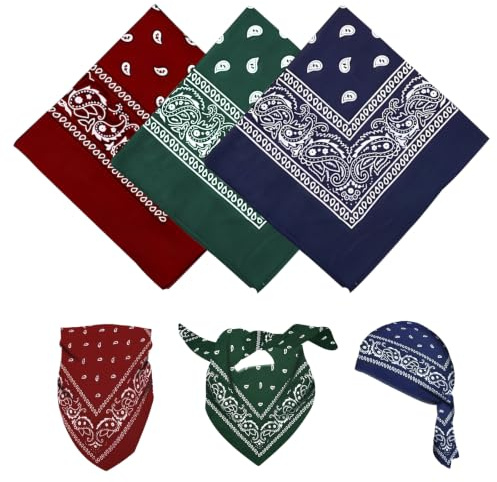 YAWYO 3er-Set Bandana, vielseitig einsetzbares Haartuch mit Paisley-Print, Unisex-Kopftuch, Bandanas, Stirnband für Damen und Herren, Cowboy-Accessoires