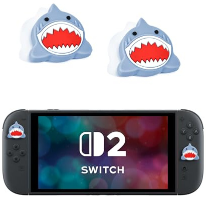 DLseego Capuchons de Joystick pour Switch 2 Manette,Kawaii Forme Design Capuchon de Poignée de Pouce Souple Silicone Antidérapant Joystick Capuchons de Protection,Requin Violet