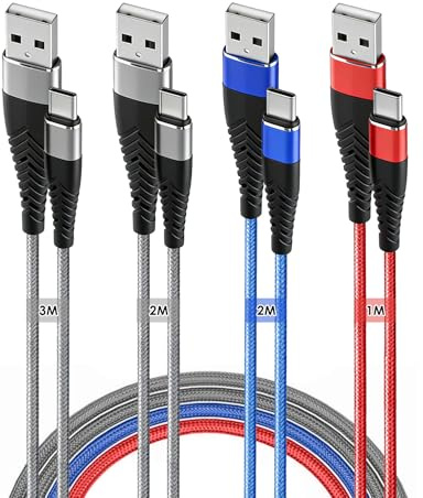 Vakler Cable USB C Charge Rapide [Lot de 4 1M+2M+2M+3M], 5V 3A Cable Chargeur USB Type C Tressé pour iPhone 17 Air 16 15 Plus Pro MaxGalaxy S24 S23 S22 S21 S20 A32 A42 A51 Google Pixel 6 7 PS5 Switch