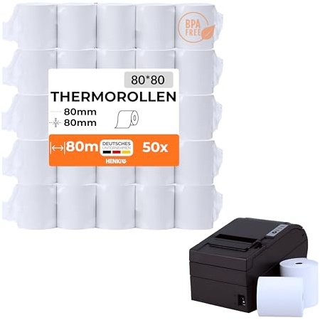 Thermorollen 80mm x 80m x 12mm - Kassenrollen - Bonrollen für Registrierkasse - Bondrucker - Thermopapier – BPA Frei (50)