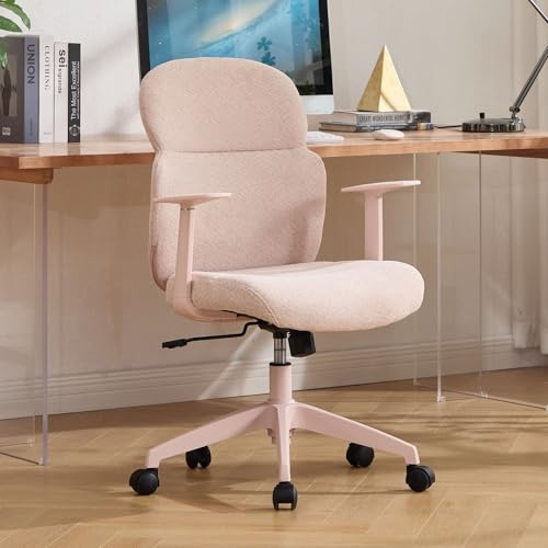 Ya-Home Chaise de Bureau Ergonomique Fauteuil de Bureau,Chenille,Rose | Inclinaison:90°-120°,Accoudoirs et Dossier,Pivotant 360°&Réglable en Hauteur,Siège Bureau,Confortable pour Bureau Chambre