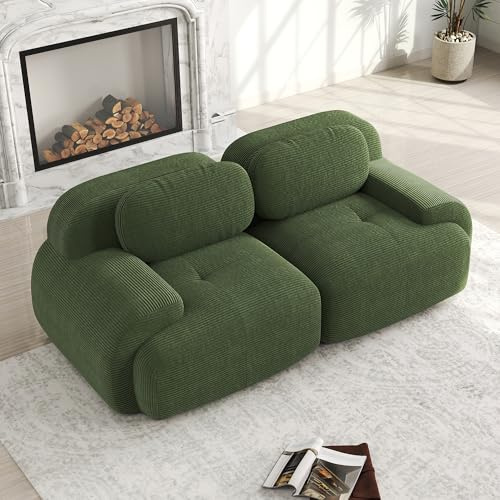 Modernes Cord Sofa Loveseat Modulares 2-Sitzer Wohnzimmer Couch mit geschwungenen Armlehnen, Ohne Montage- Rutschfester Boden, Hochelastische Polsterung (Grün, 2-Sitzer)
