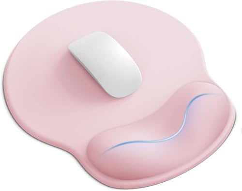 Tapis de souris ergonomique avec coussin en gel, tapis de souris avec repose-main, tapis de souris antidérapant avec coussin pour le poignet, tapis de souris durable et lavable (Rose)