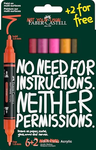 FABER-CASTELL - Multimark Acrylic Marker Set, 8 Farben | 8 Acrylmarker mit Doppelspitze, wasserfest und schnelltrocknend