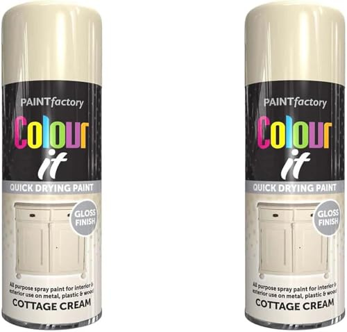 Colour It Cottage Cream Quick Drying Paint, Multi-Surface, Gloss Finish, Smooth Coverage, Durable, Rust-Resistant, Long-Lasting, Ideal for Doors, Gates, Railings & Furniture, 400ml (Pack of 2)