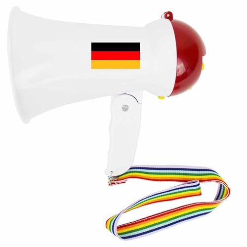 Sonia Originelli Megafon Fan Tröte mit Lautsprecher - Megaphon zum Anfeuern mit Schlaufe für das Handgelenk & Ländersticker WM Fußball