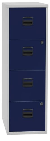 BISLEY Home PFA - Armario archivador Colgante, 4 cajones HR, Metal, 505 Cuerpo, Color Gris Claro, Parte Frontal de Color Azul, 40 x 41,3 x 132,1 cm
