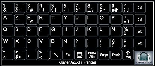 LA CAVERNE D'EABANI ® Sticker Autocollant AZERTY Clavier Français / 59 Petites Touches Fond Noir 11mm Large x 10mm Haut