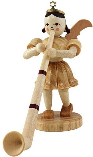 Blank Kunsthandwerk | Kurzrockengel Weihnachtsengel Figuren | mit Alphorn | natur | 7 cm