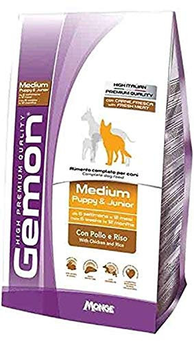 Monge Gemon, Medium Puppy & Junior, Trockenfutter für Hunde und Welpen, mit Huhn und Reis, 15 kg