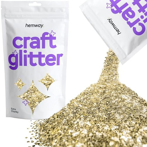 Hemway Craft Glitter - Champagne Gold | Extra Chunky Metallic Sequin Flakes for Resin & Epoxy Crafts | Supplies for Tumblers, Cards, Jewellery, Candle, Hair, Face, Body & Nail Art | 100 g