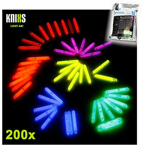 KNIXS - 200 Stück Micro Knicklichter Bissanzeiger - Vorteilspack - 6 Farbmix - 40mm x 4,5 mm für Angelsport (Bissanzeiger)
