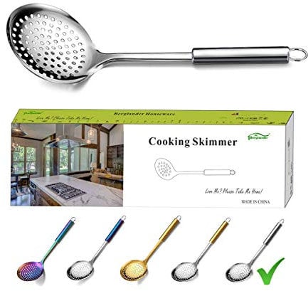 Berglander Cuillère à écumoire, passoire en acier inoxydable, écumoire de cuisson, cuillères à fentes, écumoire pour la cuisson, cuillère à tamis, passoire en métal