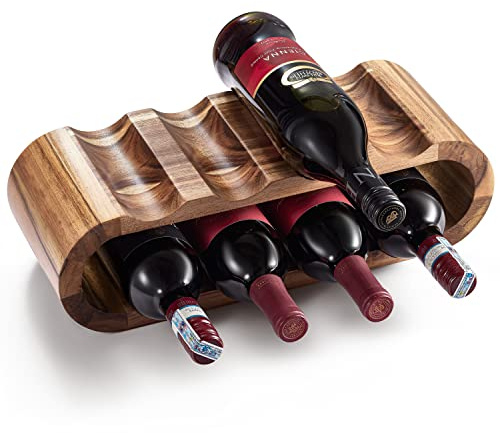 BLUEWEST Wooden Countertop Wine Rack – 8-Bottle Acacia Wine Holder Stand – Freestanding Wine Storage – Great for Home Decor No Assembly Required